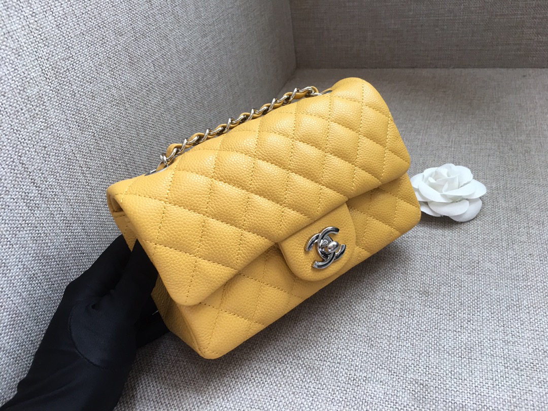 Small Classic Flap Caviar Bag A01116 Yellow/Silver